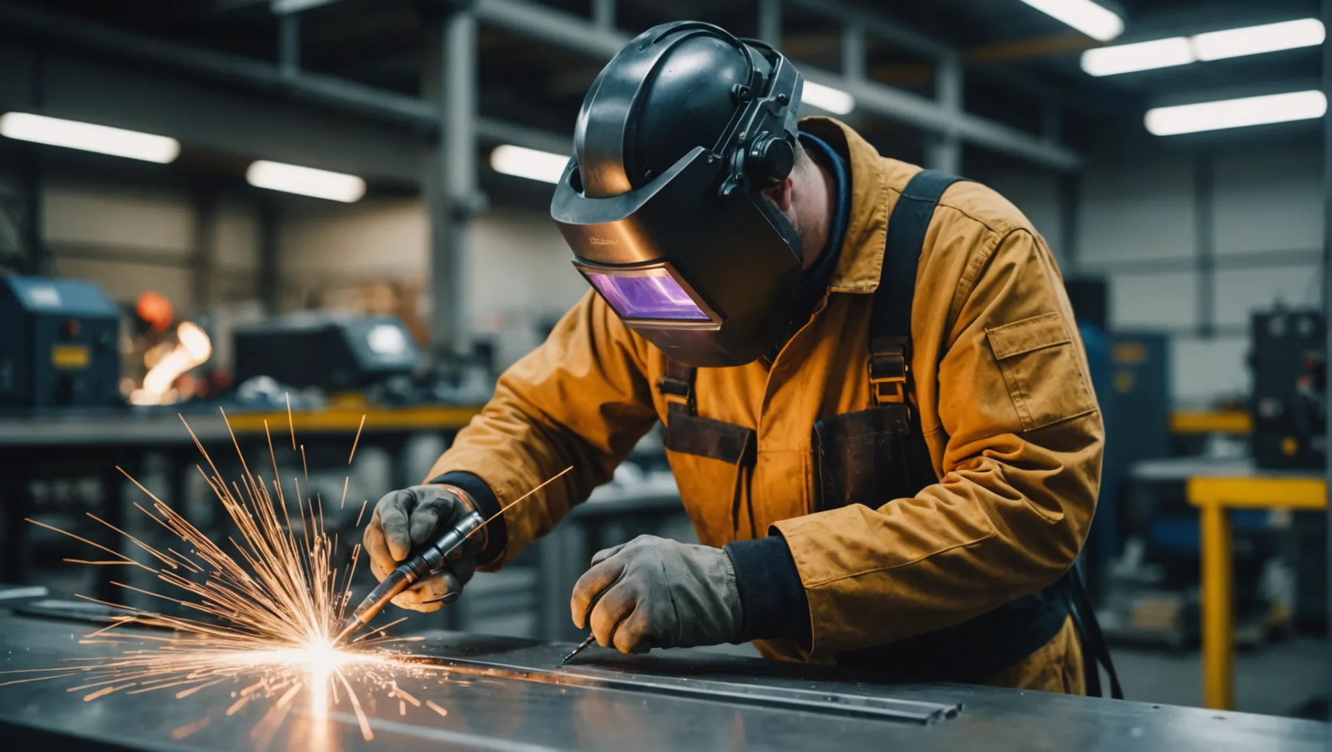 Handheld laser welding machine in action.