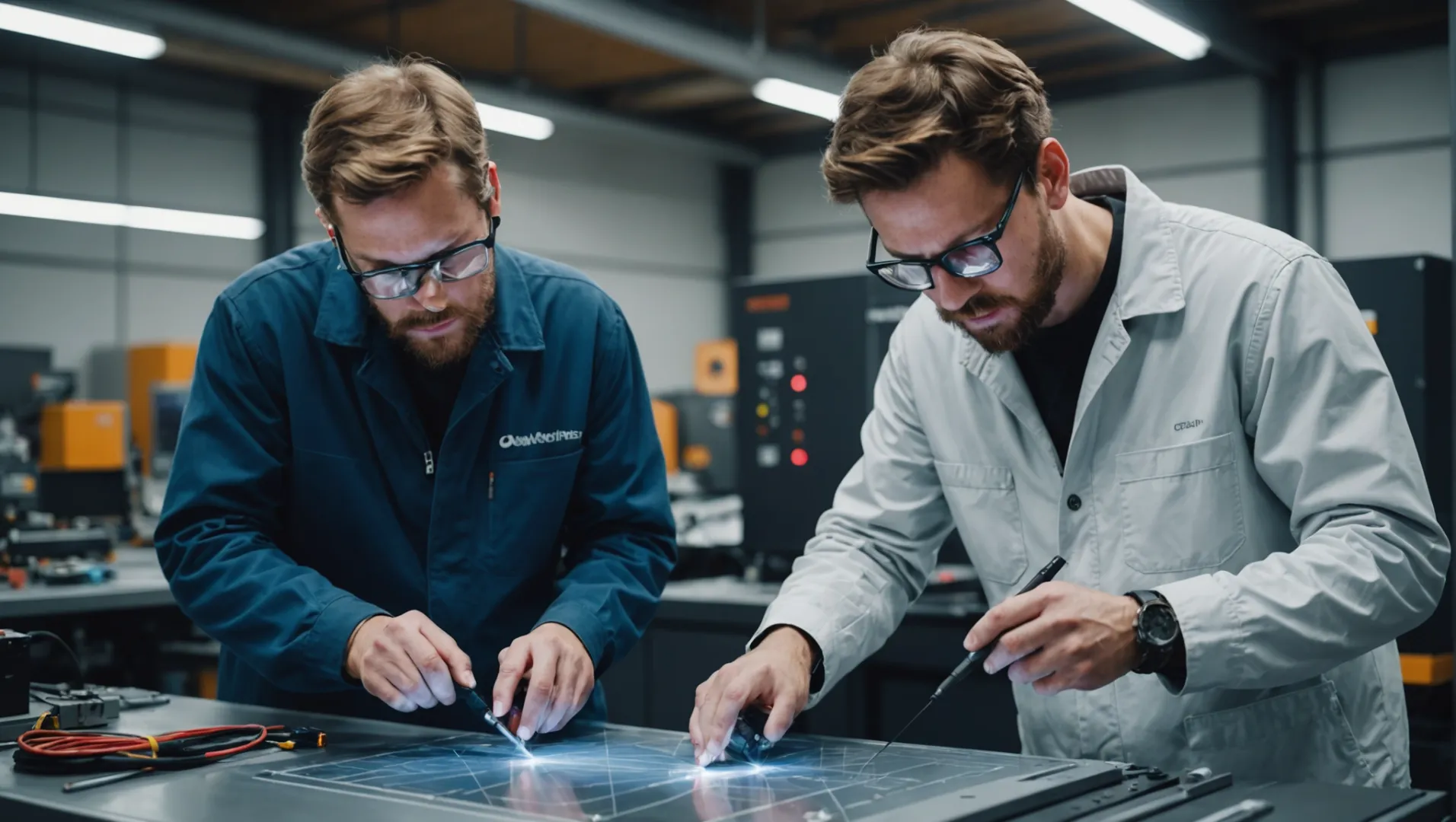 A technician providing support for a laser welding machine