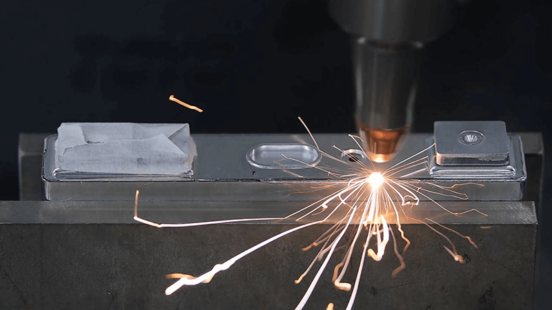 Laser welding metal with sparks