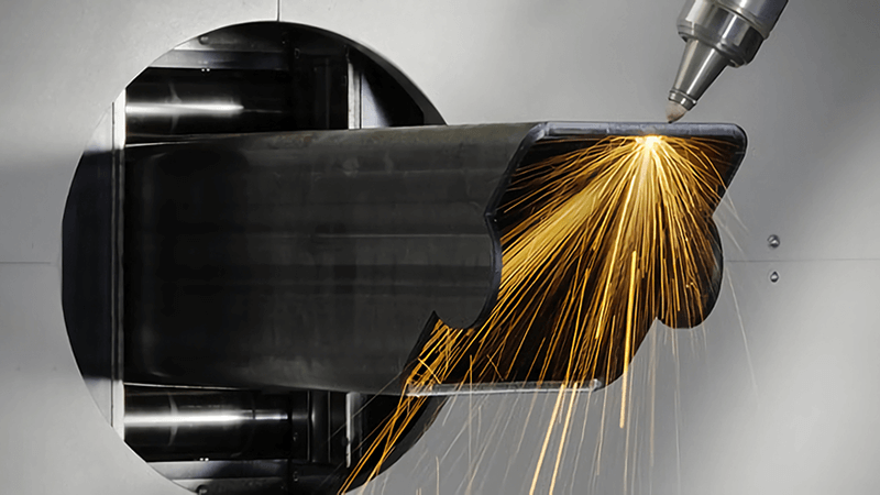Fiber laser cutter cutting steel sheet