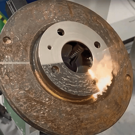 Pulse 200W laser cleaning of rust on wheel