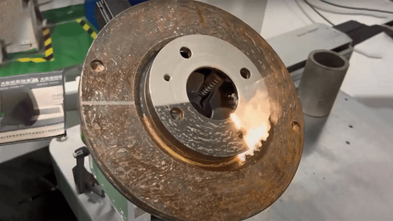 Pulse 200W laser cleaning of rust on wheel